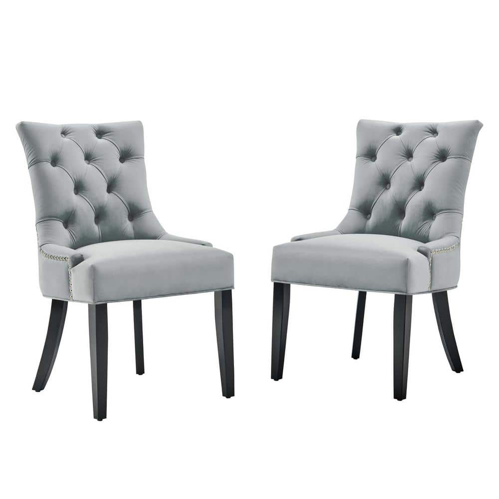 Light Gray Velvet Upholstered Parsons Side Chair with Wood Frame