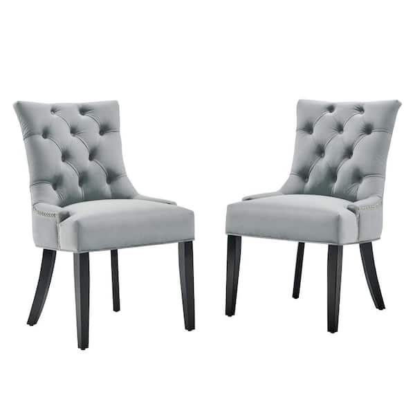 MODWAY Regent Light Gray Tufted Performance Velvet Dining Side Chairs (Set of 2)
