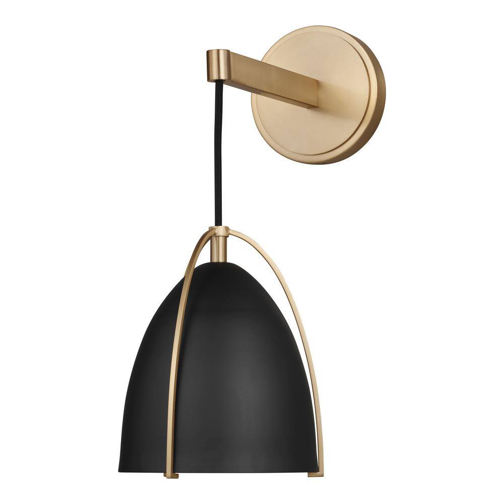 Sean Lavin Satin Brass 1-Light Dimmable Sconce with Midnight Black Steel Shade