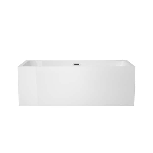 JimsMaison 59 in. Acrylic Roll-Top Flatbottom Non-Whirlpool Bathtub in White