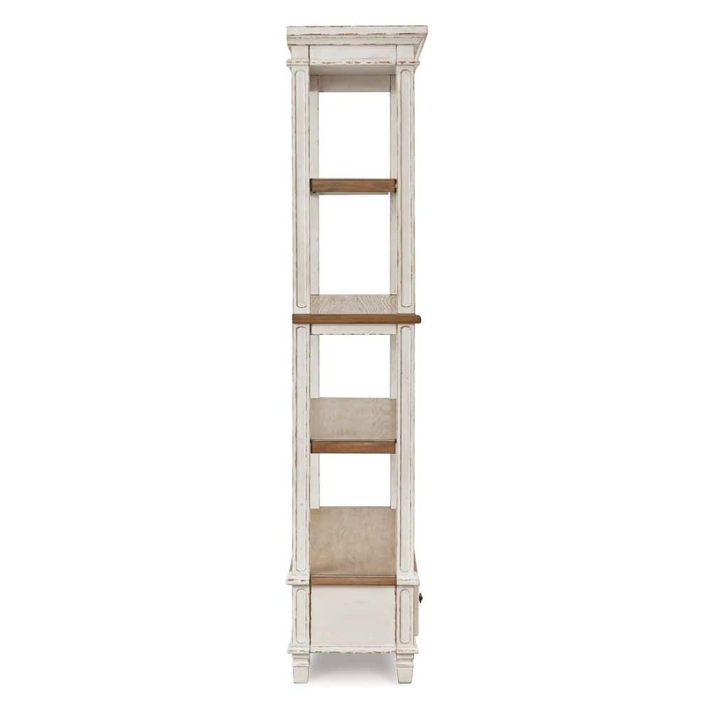 Chipped White & Distressed Wood Rustic Bookcase with Drawer