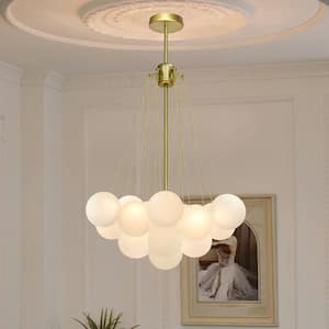 Alma 16 in. W 3-Light Cluster Globe Bubble Gold Chandelier with Frosted Glass for Living Dining Room Bedroom (19-Shade)