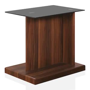 Cricket 22 in. Black and Dark Walnut Square Glass End Table with Shelf