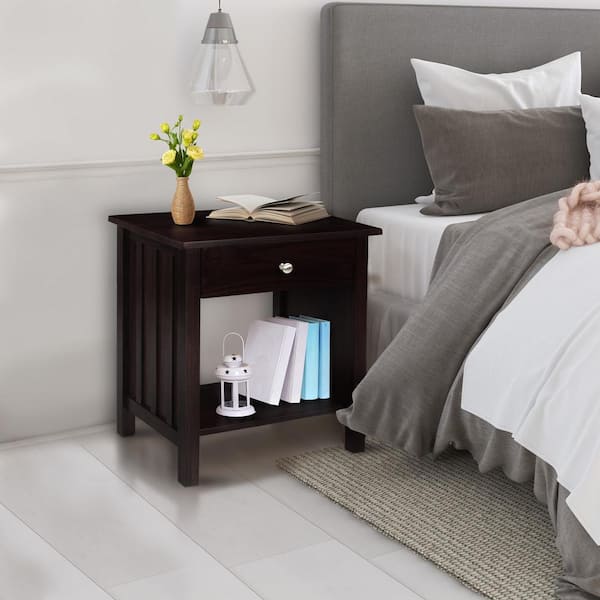 Casual Home 24 in. W Vanderbilt 1-Drawer Espresso New Nightstand with USB Port