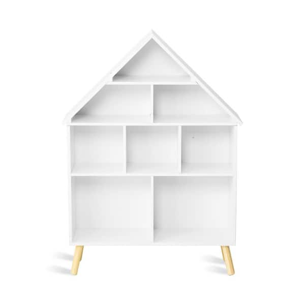 LUE BONA 33.46 in W 4Tier White Wooden Dollhouse Bookcase for kids