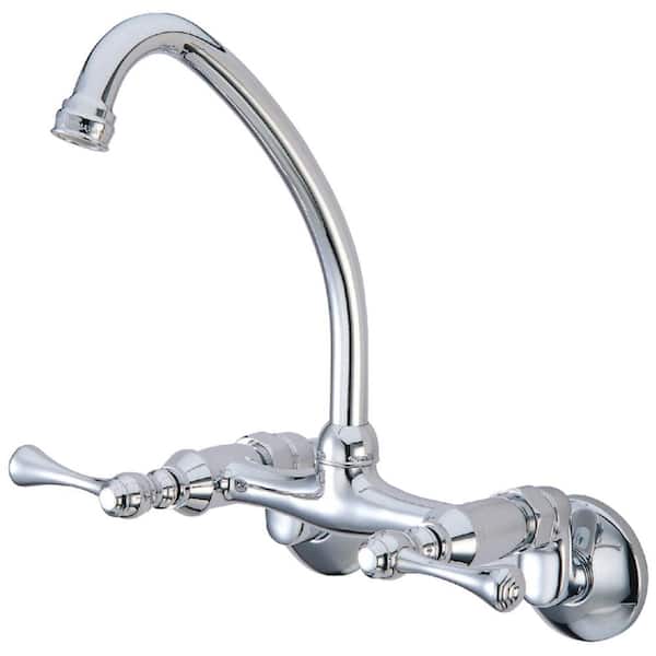 Kingston 2-Handle Wall Mount Standard Kitchen Faucet in Polished Chrome