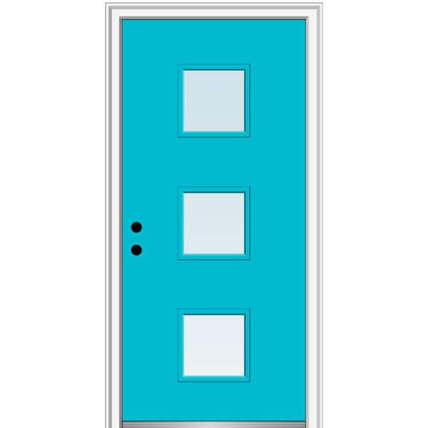 MMI Door 32 in. x 80 in. Aveline Right-Hand Inswing 3-Lite Clear Low-E Glass Painted Steel Prehung Front Door on 4-9/16 in. Frame