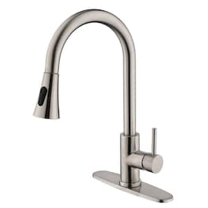 Single Handle Pull Out Sprayer Kitchen Faucet with Deckplate Included in Brushed Nickel