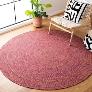 Braided Red/Yellow 3 ft. x 3 ft. Solid Color Round Area Rug