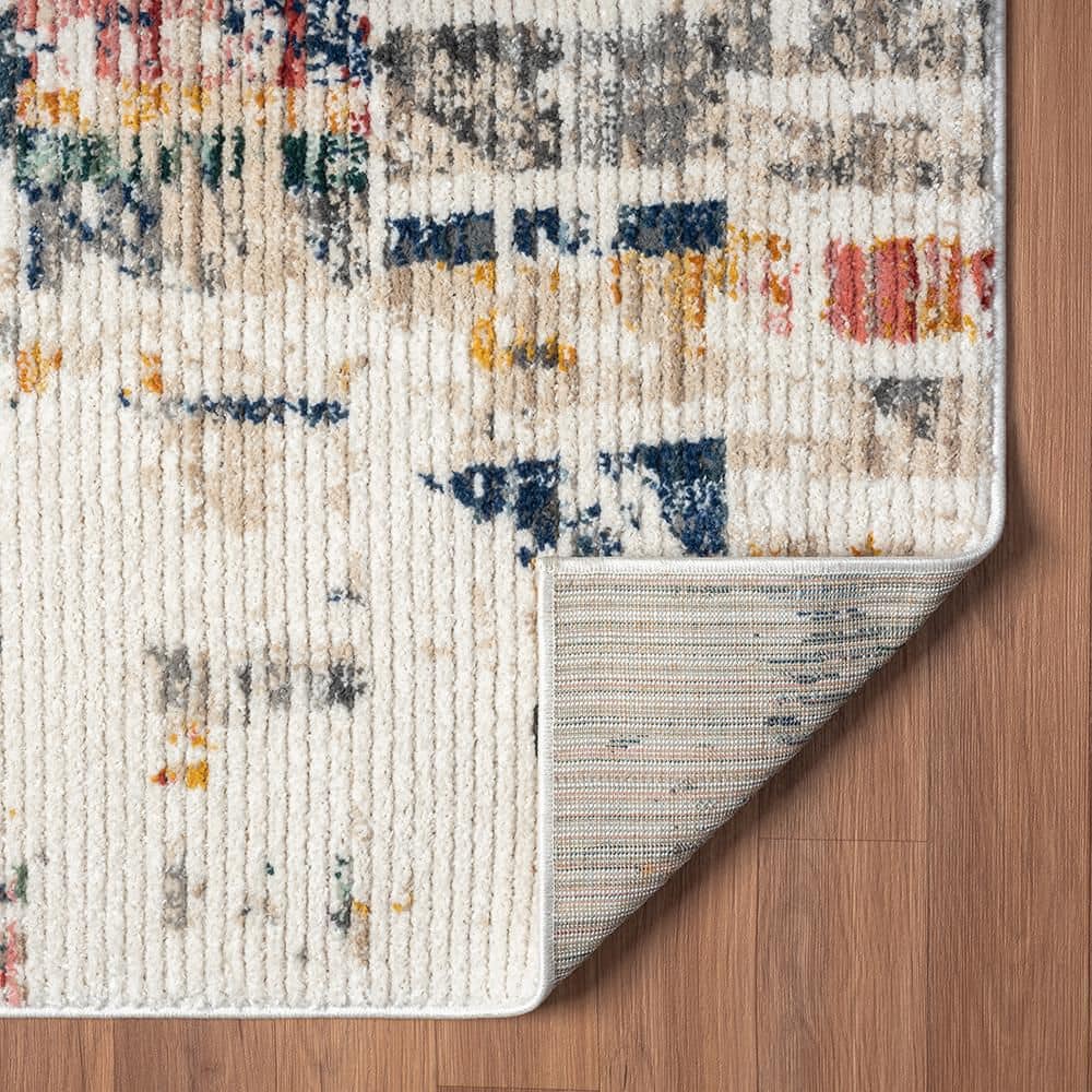 Beaux Blue and Orange Abstract Synthetic 5' x 7' Area Rug