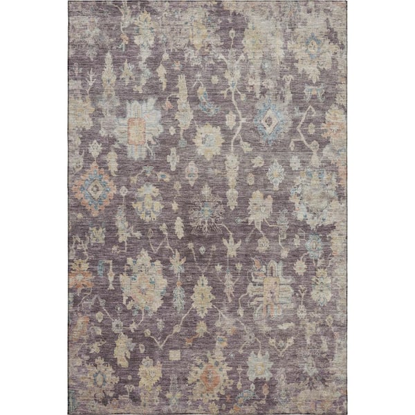 Mayfield Premium Machine Washable Abstract AMF2355 Eggplant 8 ft. x 10 ft. Area Rug