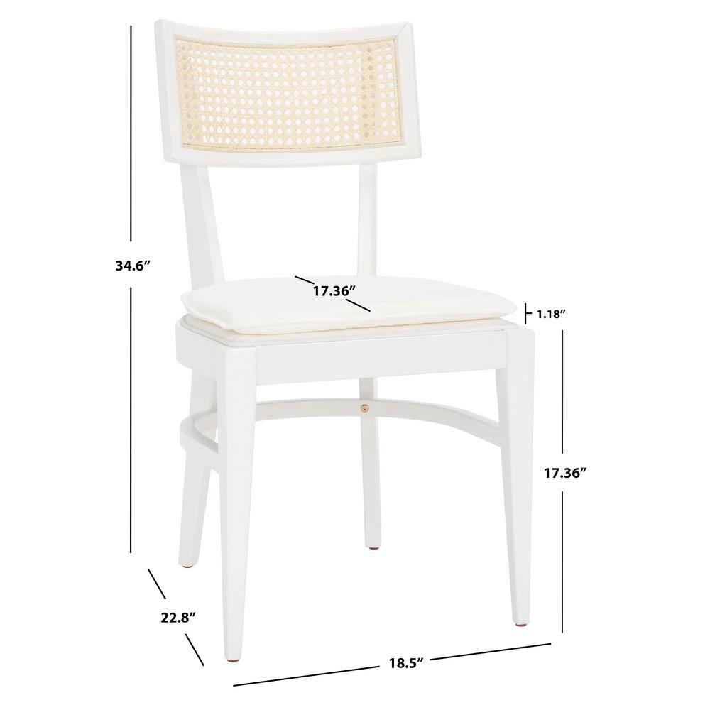 White Rubberwood Upholstered Dining Chair with Cane Backrest