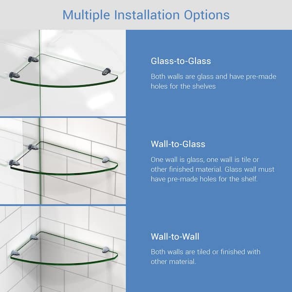 Bath Boutique Shower Clear Glass Corner Shelf - Recessed Mount