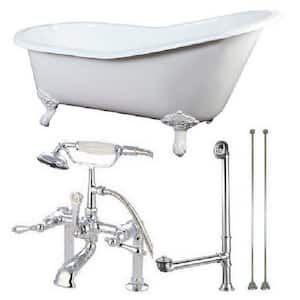 Slipper 5 ft. Cast Iron Clawfoot Bathtub in White with Faucet Combo in White Feet