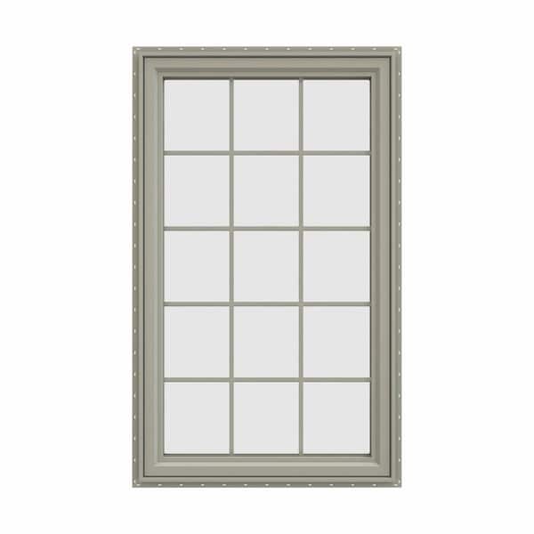 35.5 in. x 59.5 in. V-4500 Series Desert Sand Painted Vinyl Left-Handed Casement Window with Colonial Grids/Grilles