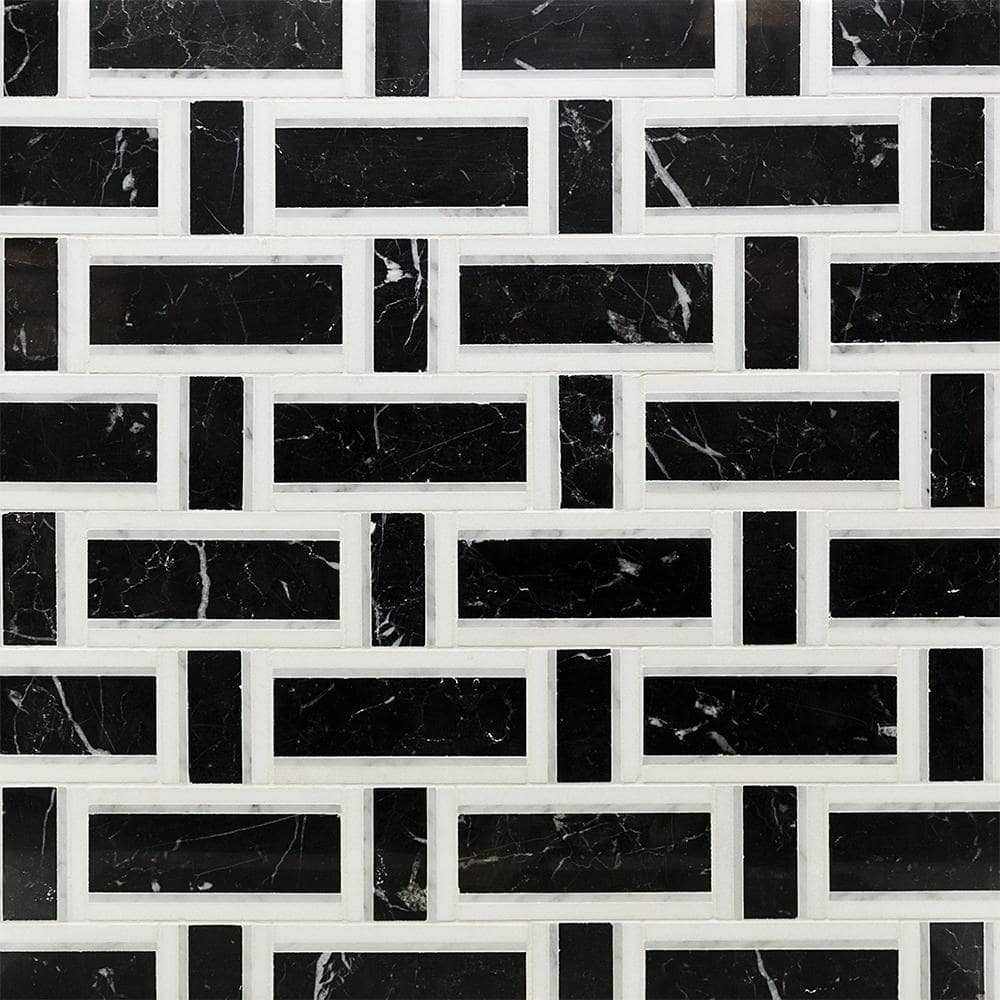 Mingle Nero White Carrara and Thassos 4 in. x 0.39 in. Polished Marble Mosaic Tile Sample price history on PriceWatchPro