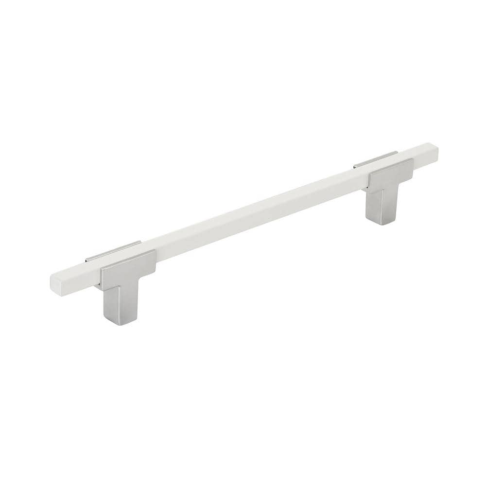 Urbanite 6-5/16 in. (160mm) Modern Polished Chrome/White Bar Cabinet Pull