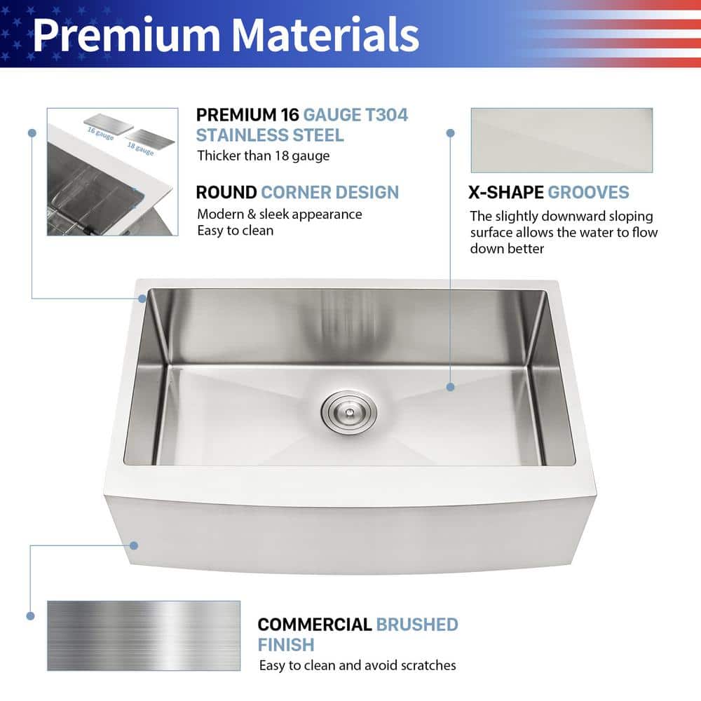 33'' Brushed Nickel Stainless Steel Farmhouse Kitchen Sink