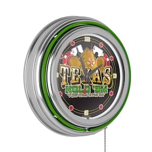 Texas Hold'em Green Logo Lighted Analog Neon Clock