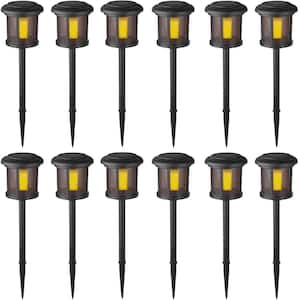 Solar 6 Lumens Black Outdoor Integrated LED Flicker Flame Path Light (12-Pack); Weather/Water/Rust Resistant
