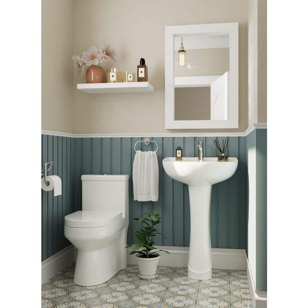 White Ceramic U-Shaped Pedestal Bathroom Sink with Overflow