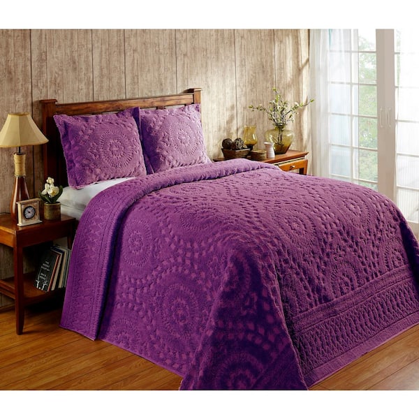 Rio 3-Piece 100% Cotton Tufted Plum Queen Floral Design Bedspread Set