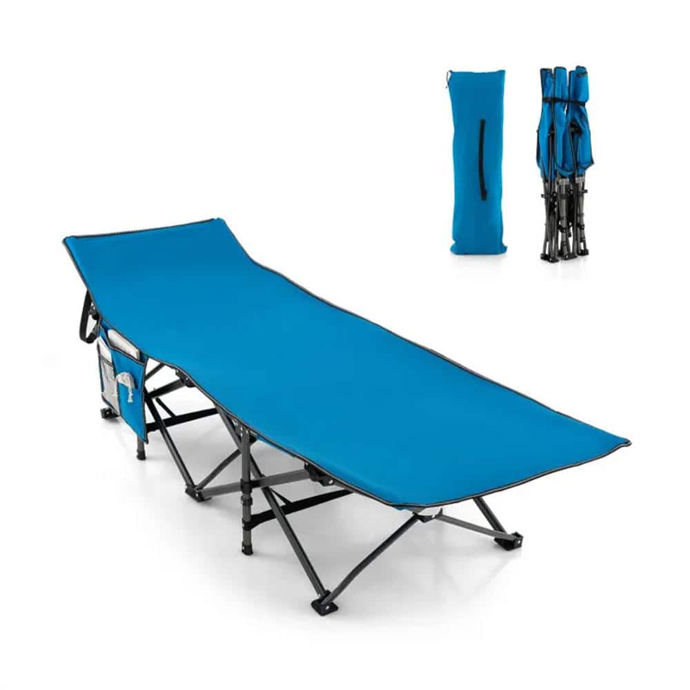 Blue 1-Piece Metal Outdoor Recliner without Sunshade without Cushion