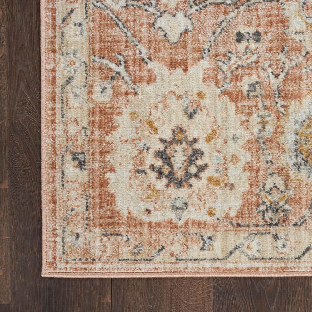 Rust Rectangular 6' x 9' Synthetic Floral Area Rug