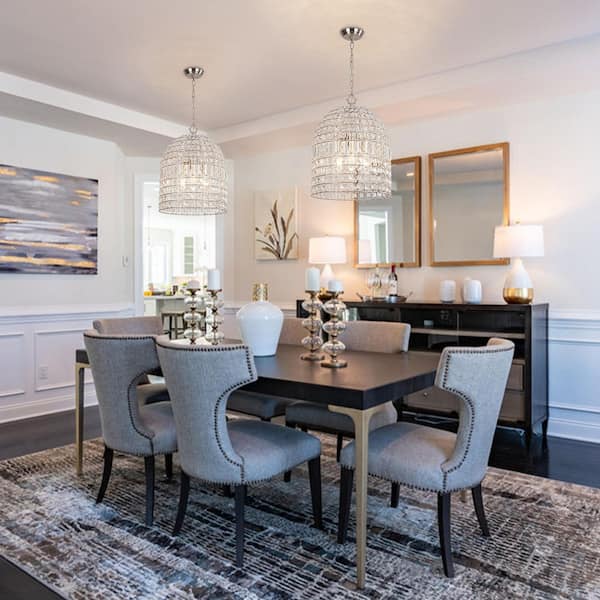 Cristal 3-Light 16 in.W Brushed Nickel Chandelier Unique Cage Dome Crystal Chandelier Retro Vintage Pendant Light