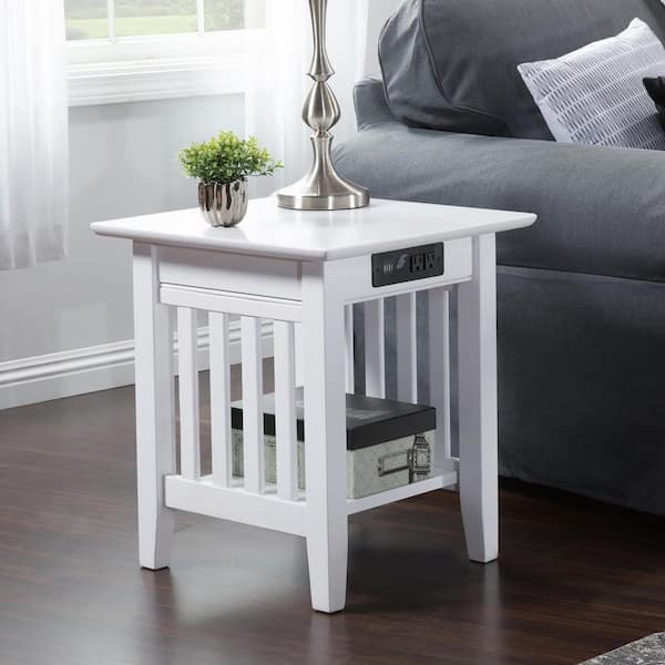 Mission White End Table with Charging Station