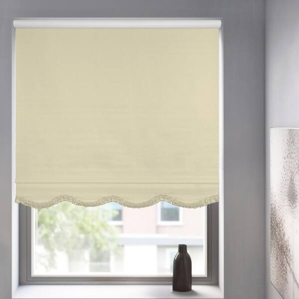Chicology Fringe Cream Textured Cordless Blackout Privacy Vinyl Roller Shade 18 in. W x 64 in. L