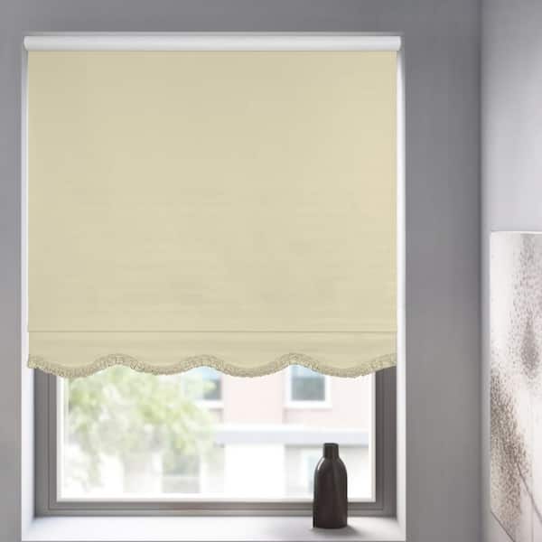 Chicology Fringe Cream Textured Cordless Blackout Privacy Vinyl Roller Shade 57.5 in. W x 64 in. L