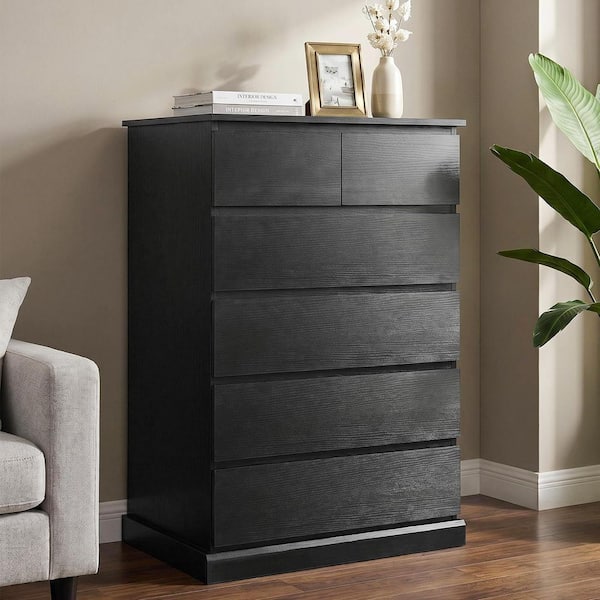 Seafuloy Black 6 Drawer 26 in. Wide Chest of Drawers, Vertical Storage Cabinet with Concealed Handles for Bedroom Entryway