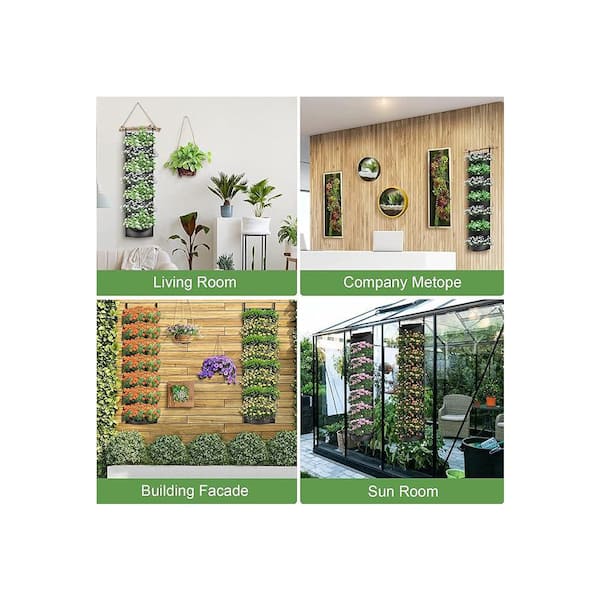 Oyezvary Hanging Vertical Fabric Wall Planter 45.3 x 12 in. Waterproof Felt Indoor/Outdoor Herb Flower Growing Pouch (2-Pack)