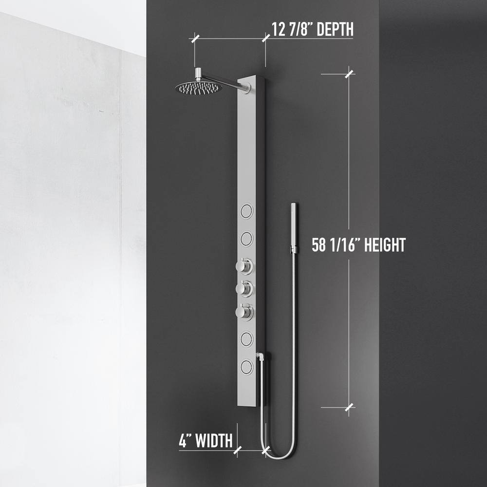 Sutton 58" Stainless Steel Shower Panel with Hand Shower and Jets