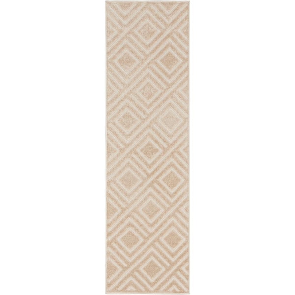 Nourison Casual Beige 2 ft. x 6 ft. Checker Contemporary Runner Area Rug