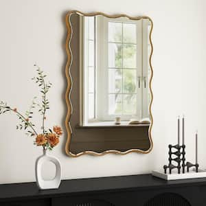 Gold 20 in. W x 30 in. H Modern Wavy Rectangular Metal Wall Mirror