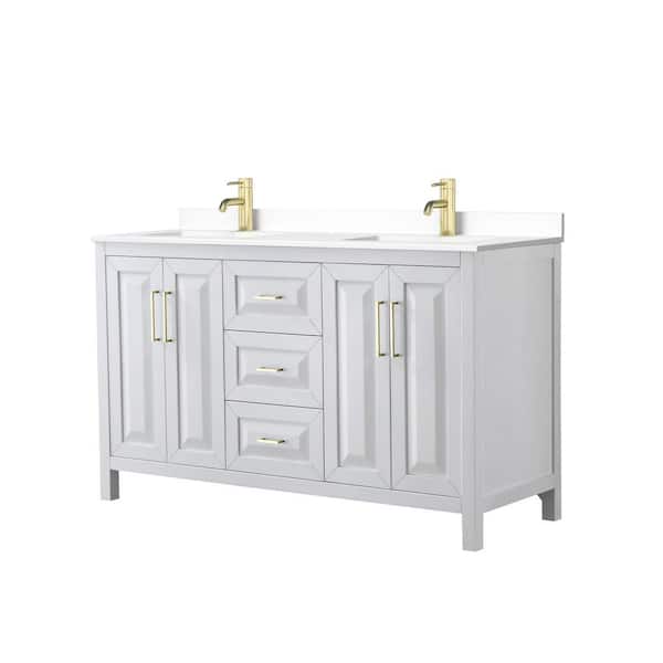 Wyndham Collection Daria 60 in. W x 22 in. D x 35.75 in. H Double Sink Bath Vanity in White with White Cultured Marble Top