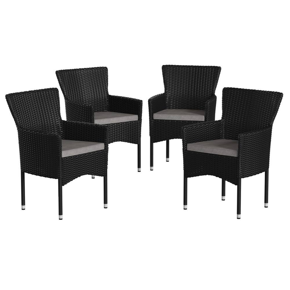 TAYLOR + LOGAN Black Wicker/Rattan Outdoor Lounge Chair in Gray (Set of 4) PA4992044TAYLH