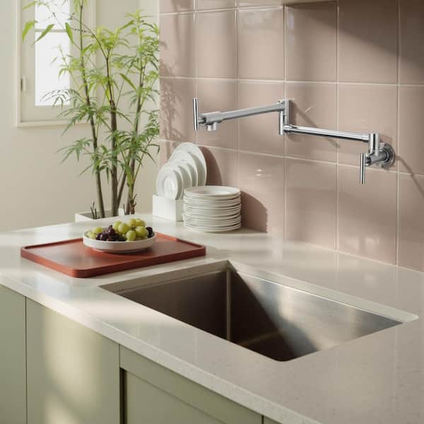 Stainless 2-Handle Wall Mounted Pot Filler in Brushed Nickel