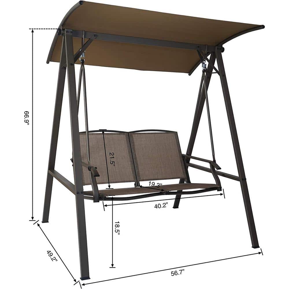 Doris 2-Person Taupe Textilene Outdoor Patio Swing with Metal Frame