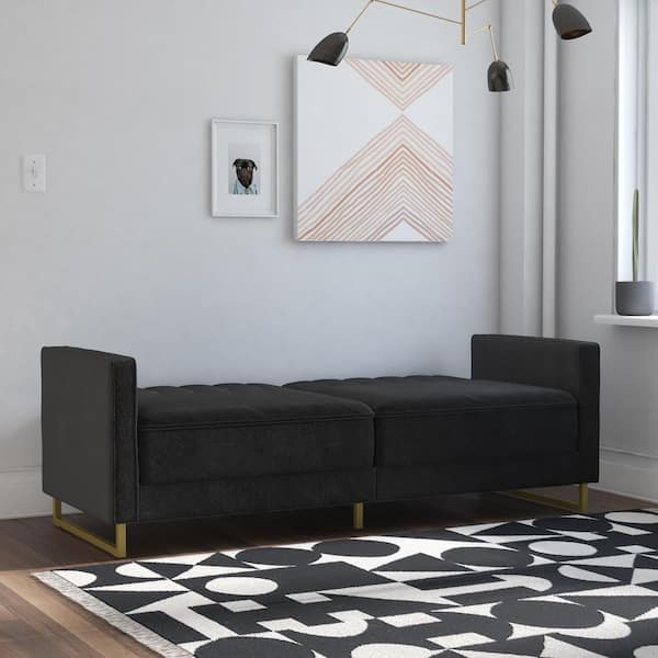 Skylar Black Velvet Modern Coil Futon/Sofa Bed