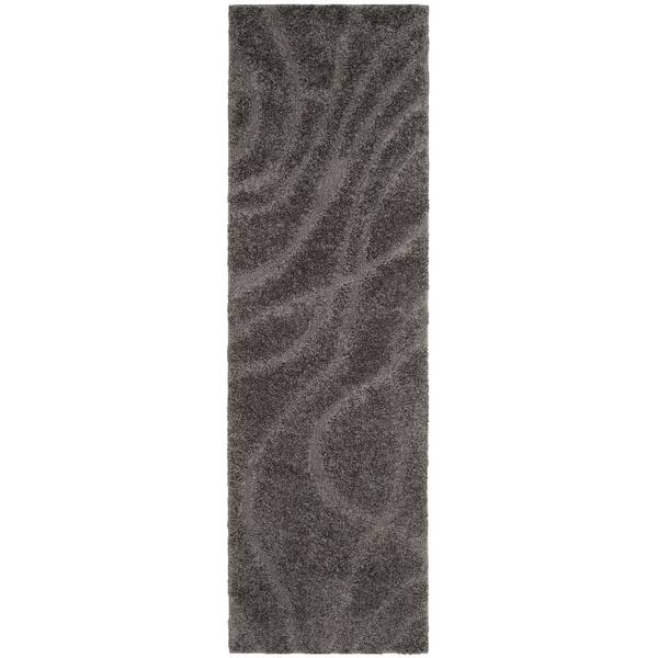 Florida Shag 2 ft. x 19 ft. Gray/Gray Wave Runner Rug