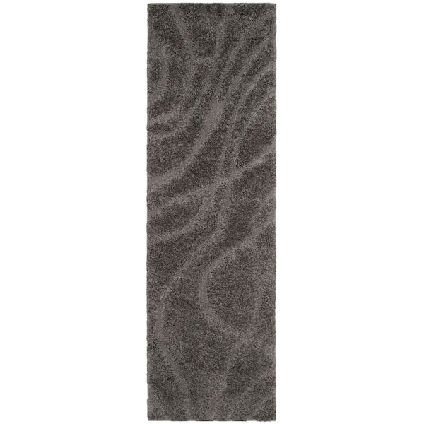 Florida Shag 2 ft. x 21 ft. Gray/Gray Wave Runner Rug
