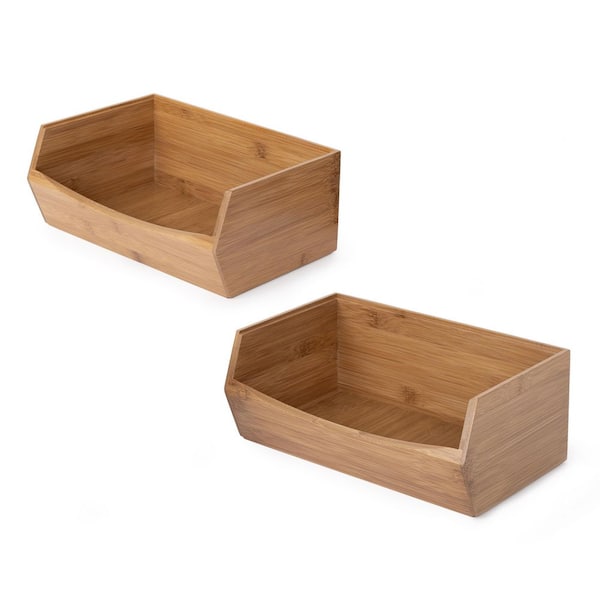 2 Pack Stackable Bamboo Wood Storage Bins, Organization Boxes for Kitchen  Pantry (2 Sizes)