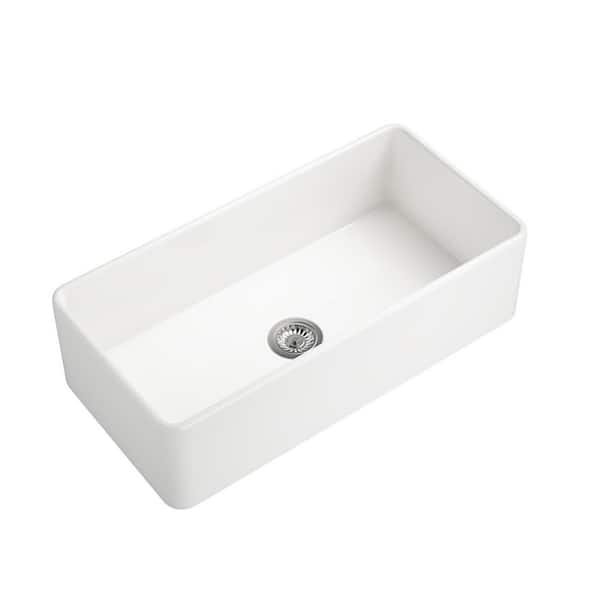 36 in. Undermount Single Bowl White Ceramic Kitchen Farmhouse Sink with Apron Front and Durable Glaze