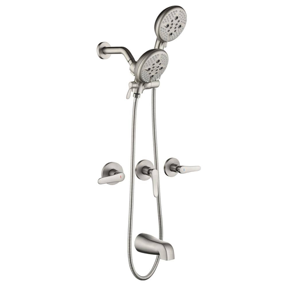 Fapully Triple Handle 3 Spray Tub And Shower Faucet 2 In 1 Dual Head Shower 25 Gpm In Brushed 1729