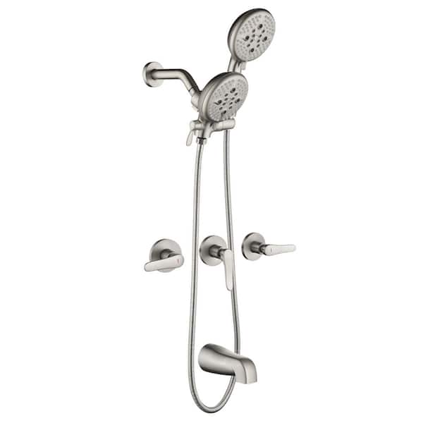 Fapully Triple Handle 3-Spray Tub and Shower Faucet, 2 in 1 Dual Head Shower 2.5 GPM in. Brushed Nickel Valve Included