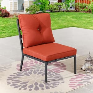 1-Piece Metal Outdoor Patio Lounge Chair with Red Cushions