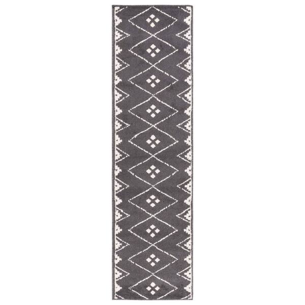 Pyramid 2 ft. x 8 ft. Charcoal/Ivory Tribal Runner Rug